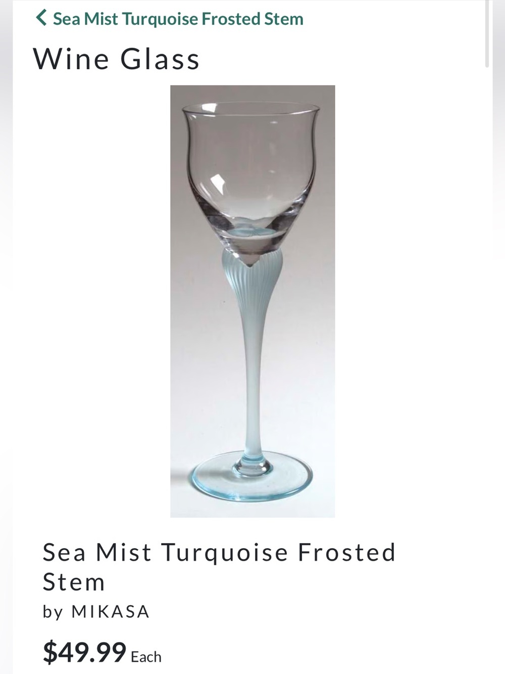 Sea Mist Turquoise Frosted Stem
by MIKASA,2 wine glasses!EXCELLENT